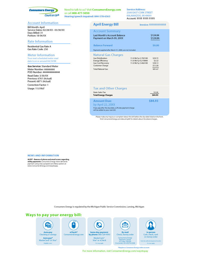 Understanding Your Bill | Consumers Energy